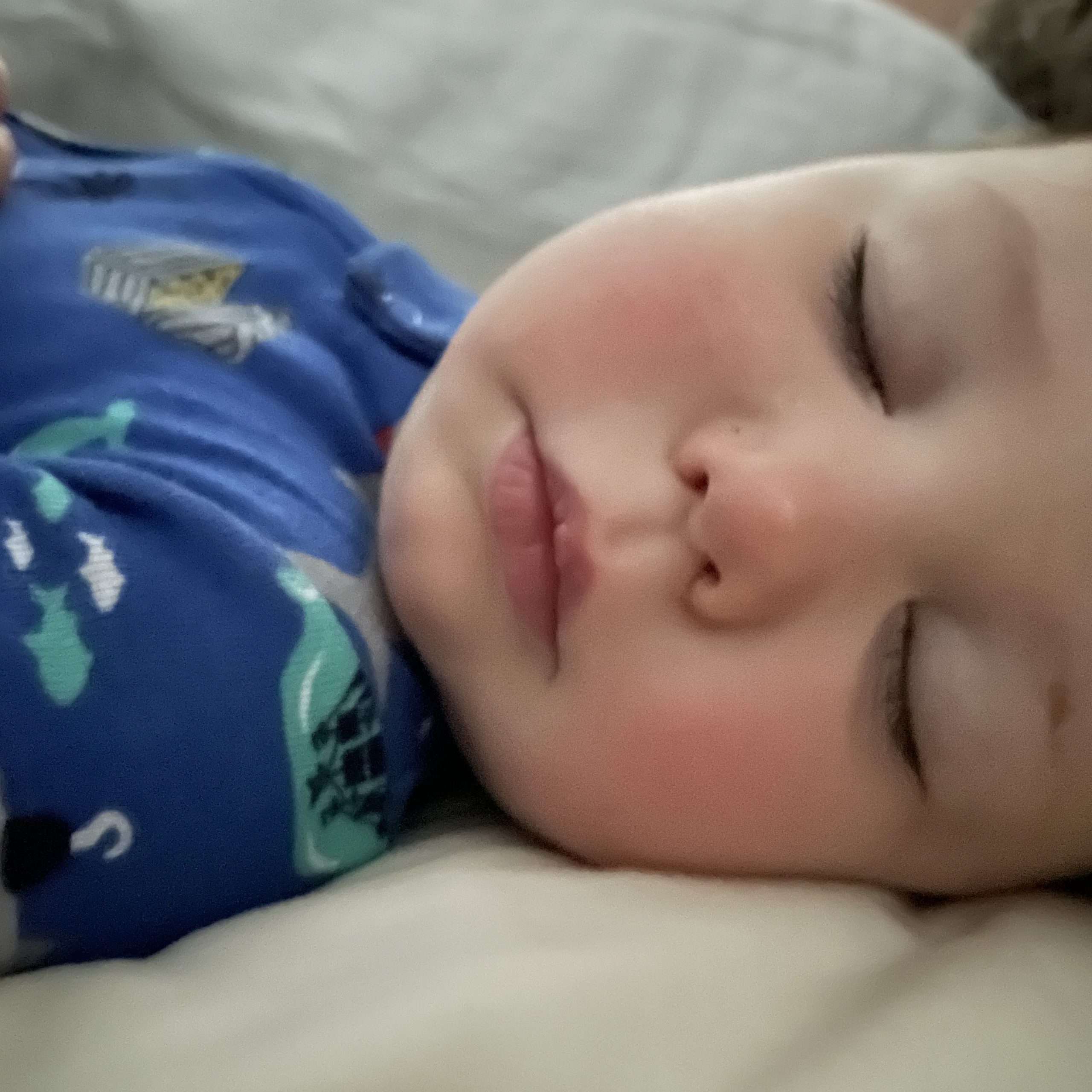 Young boy sleeping peacefully wearing blue pajamas
